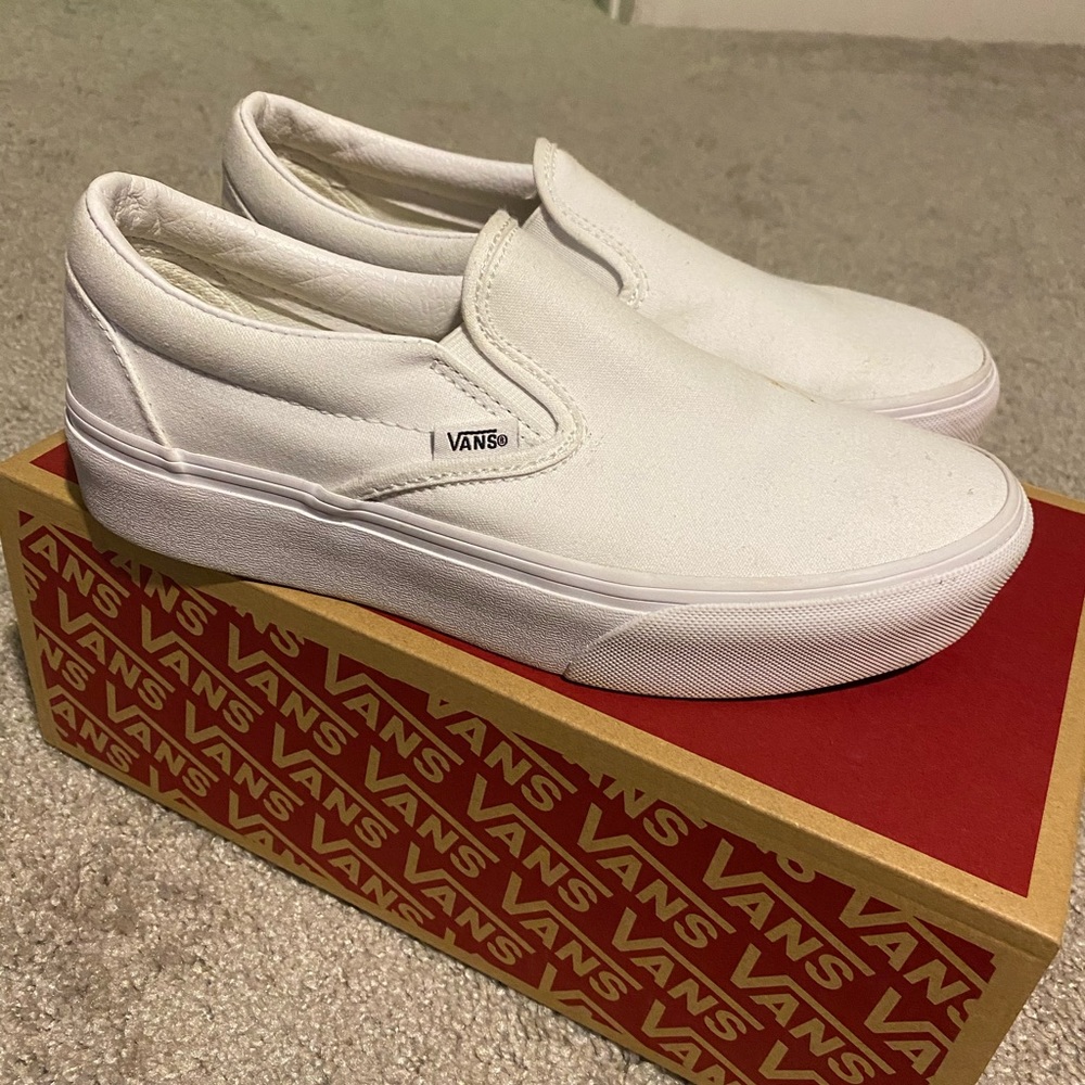 White Slip On Vans
